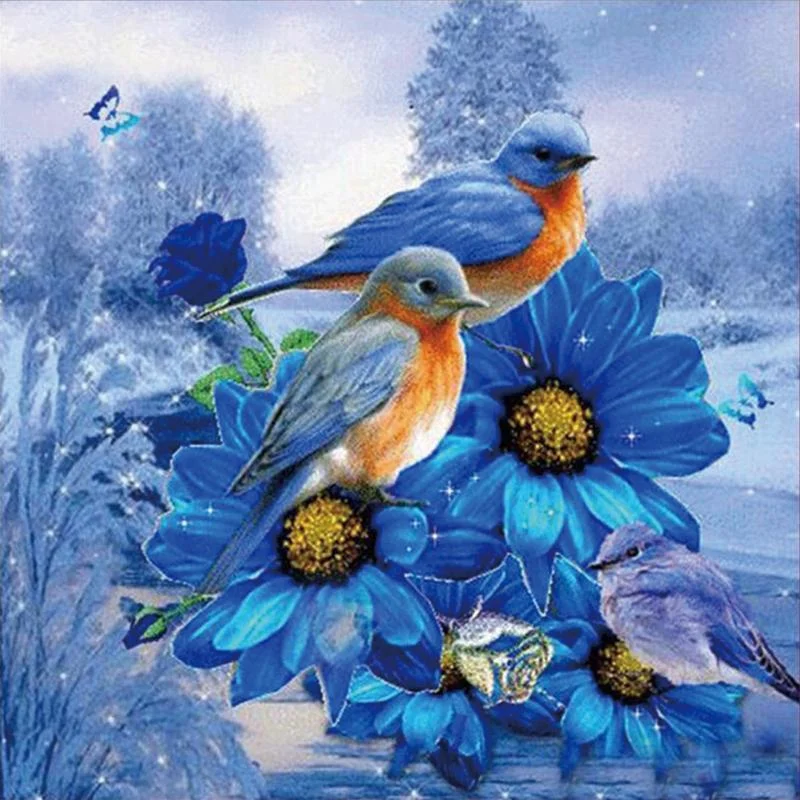 Diamond Painting 5D Vgel Auf Blumen Kit Completo per Adulti Arte Brillante Fai da Te per Rilassarsi Decorazione Casa — foto 2