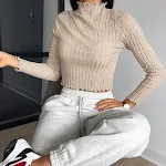 Women's slim fit t-shirts with half turtleneck and fungus design, stylish and comfortable for a modern and sophisticated — photo 3
