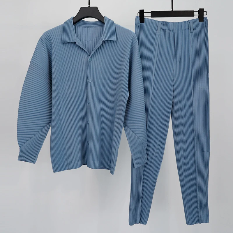 Title 7, Mens Long-sleeved Shirt Pants Textured Lapel C...
