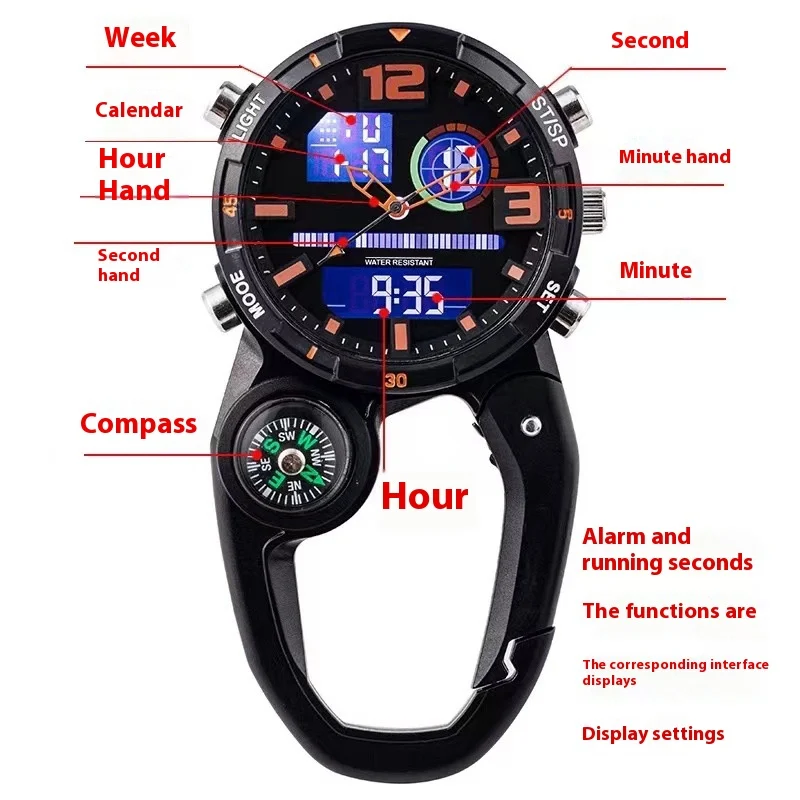 Multifunctional Compass Round Screen Outdoor Mountaineering Buckle Watch. Essential for outdoor adventures and hiking. N — photo 7