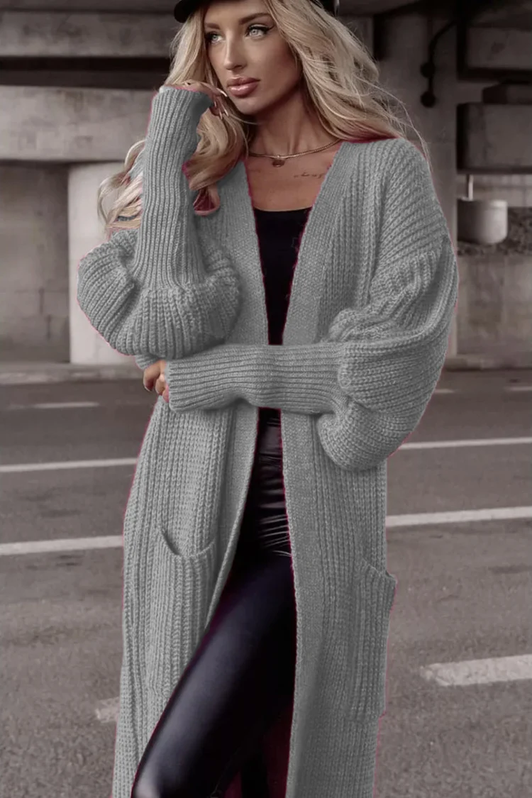 Title 20, Loose Knitted Cardigan Pocket Long Lantern Slee...