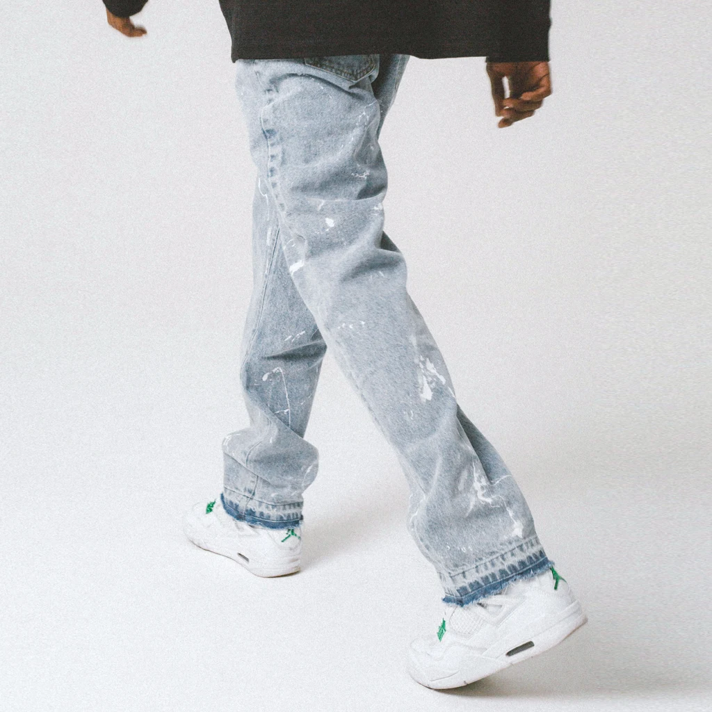 Title 3, Trendy street distressed blauwe rechte jeans me...