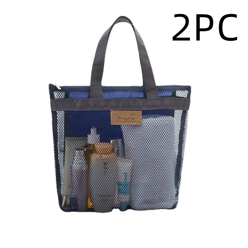 Bolsa de praia de viagem em malha portátil, bolsa de cosméticos dobrável, armazenamento em malha para natação e lavagem — foto 4