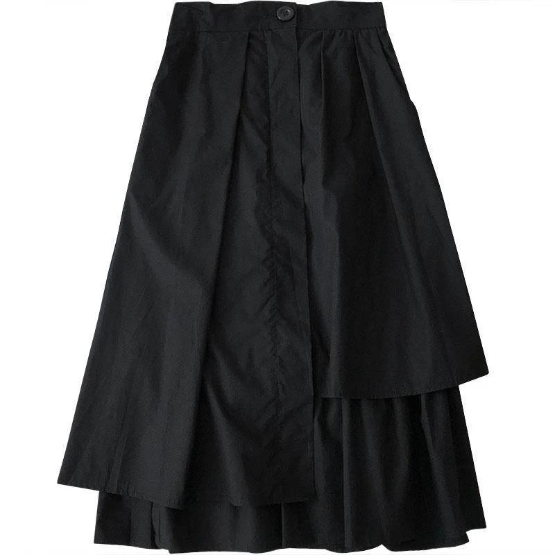 Solid color A-line high waist skirt offers a flattering fit. This versatile skirt is comfortable and stylish for any occ — photo 1