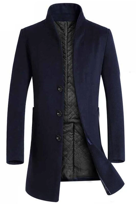 Men's mid-length slim woolen coat trench coat jacket. Stay stylish and warm with this versatile and classic outerwear pi — photo 3