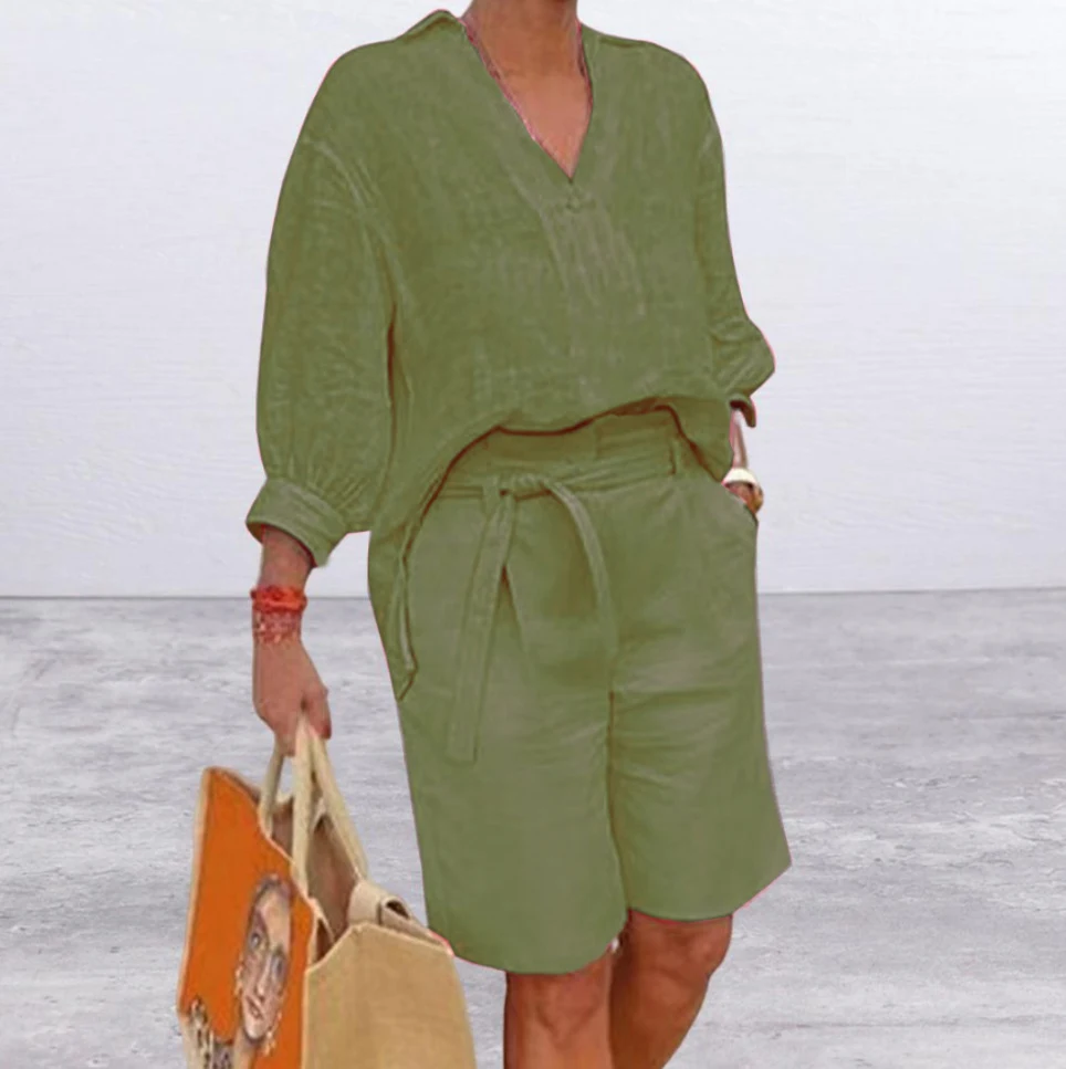Nuovo Completo Casual da Donna in Cotone e Lino, Abito Due Pezzi Morbido, Moda Donna, Confortevole e Versatile, Perfetto per l'Estate — foto 1