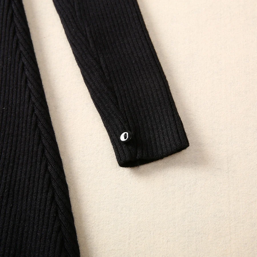 Title 3, Feather Long Sleeve Base Wool Skirt Black Slimm...