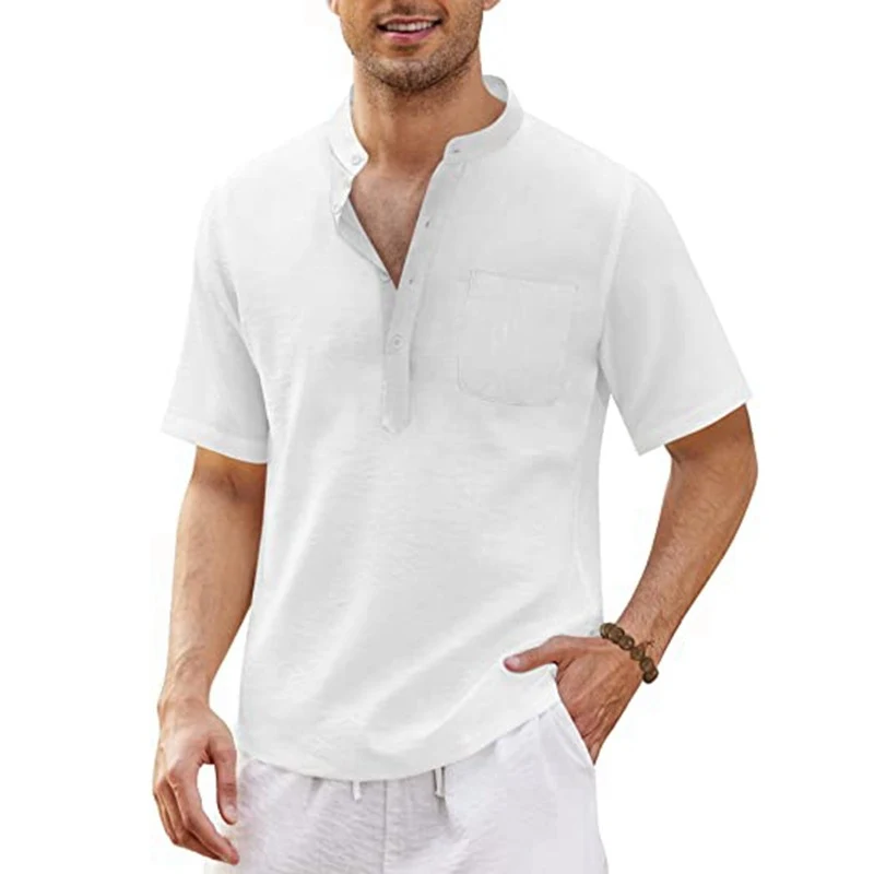 Title 5, Mens New Cotton Linen Shirt Casual Pullover Li...