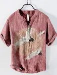 Camisa de manga curta com gola alta e botões gráficos de bloqueio para uso transfronteiriço. Conforto e estilo, ideal para viagens. — foto 2