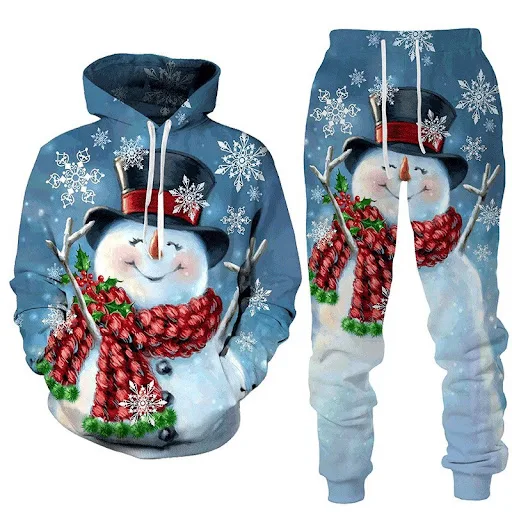 Title 2, Christmas 3D Snowman Printed Hood Pullover Set ...