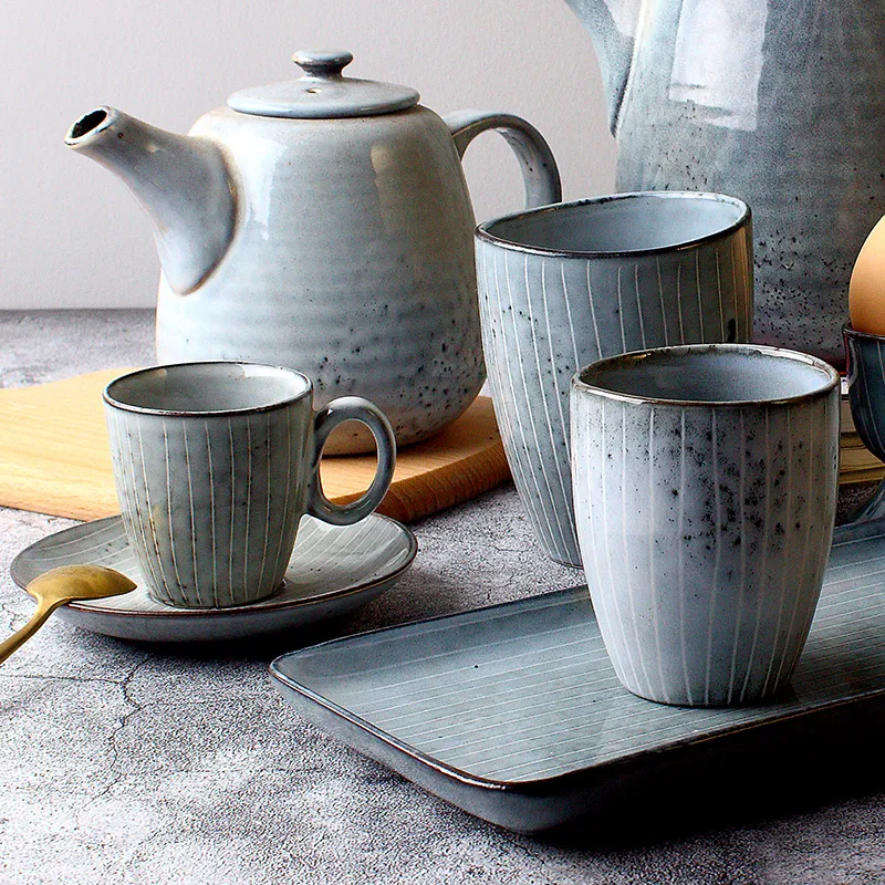 Creative Vintage Stripe Ceramic Mug Kiln Baked Kettle. Enjoy your coffee in style with this unique and beautifully desig — photo 3