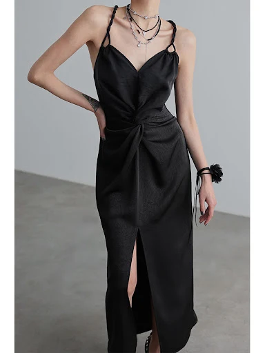Title 2, Womens Black Pleating Double-strap Dress