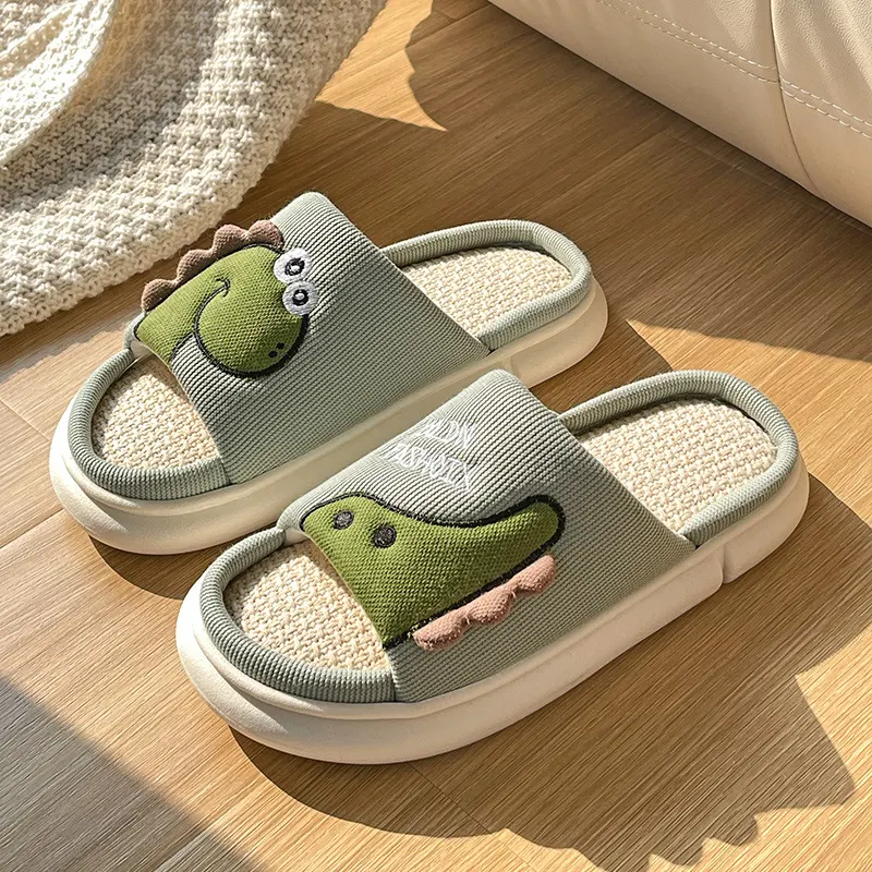 Title 7, Cute Dinosaur Linen Slippers, Sweat-Absorbent, ...