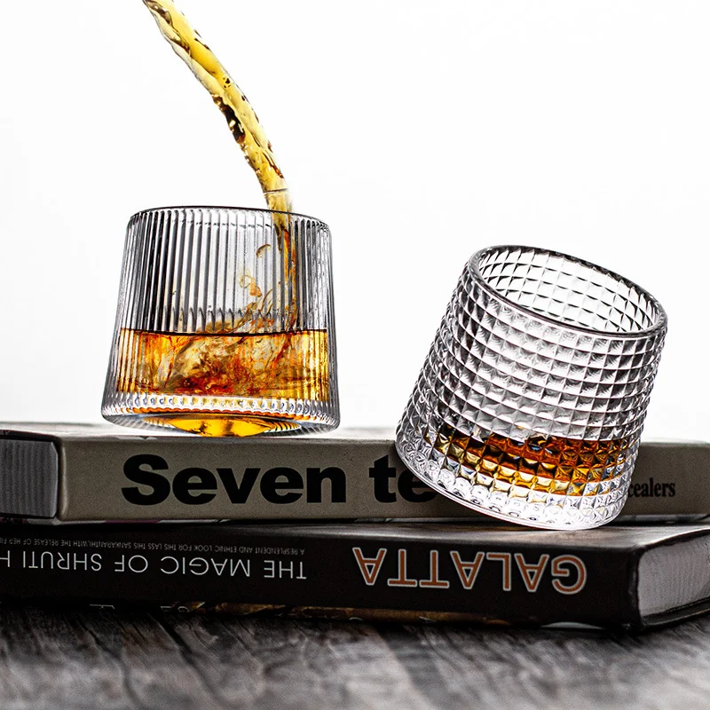 Title 1, Rotating Crystal Whisky Glass for Scotch, Bourb...