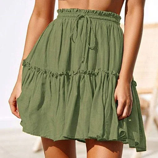 Title 4, Retro effen kleur casual rok met trekkoord en r...