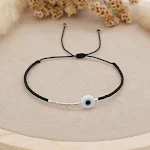 Pulseira de casal com contas de olho grego de vidro simples. Símbolo de sorte e proteção, ideal para compartilhar e demonstrar afeto. — foto 5