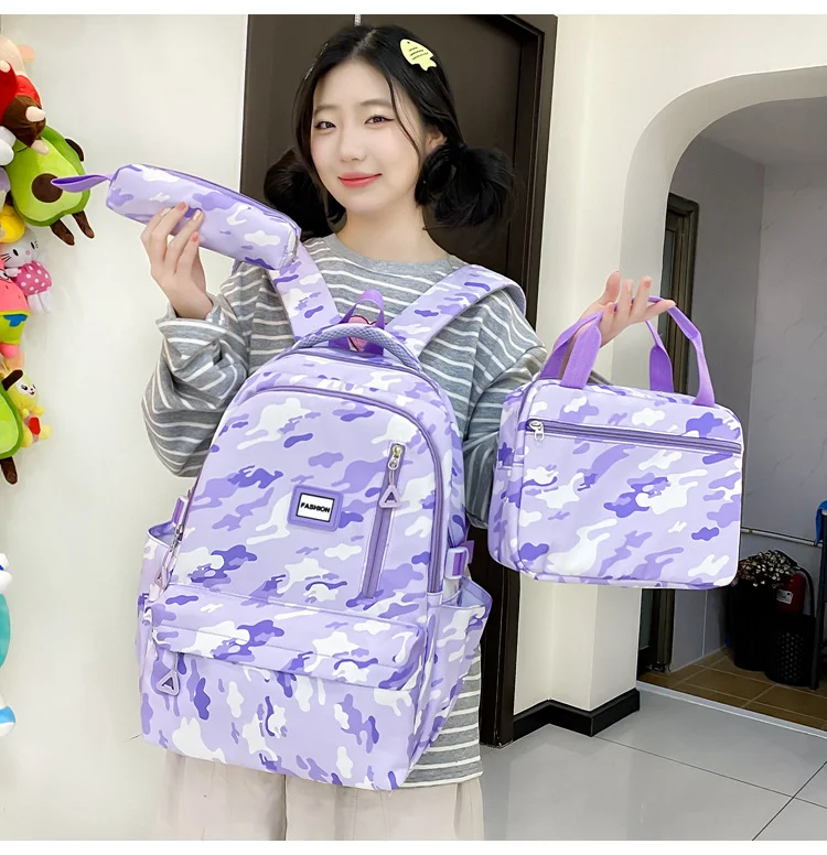 Title 8, Girls Large-capacity Backpack Three-piece Doub...