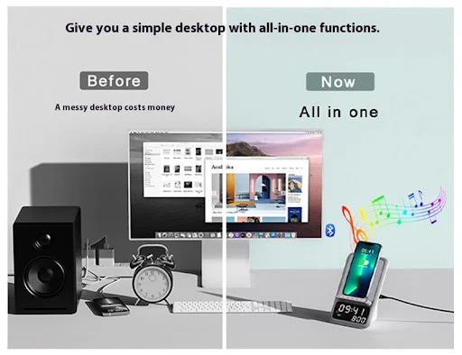 Title 7, Creative Clock Wireless Charging Bluetooth Spea...