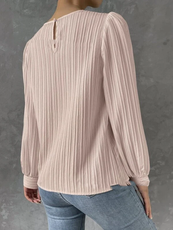 Europese en Amerikaanse lente blouse met ronde hals en lantaarnmouwen in effen kleur voor dames, een stijlvolle en comfortabele top voor een elegante uitstraling. — foto 4