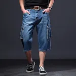 Zomerse, dunne, losse jeans cropped broek met meerdere zakken, workwear stijl. Casual broek voor comfort en dagelijks gebruik. — foto 5