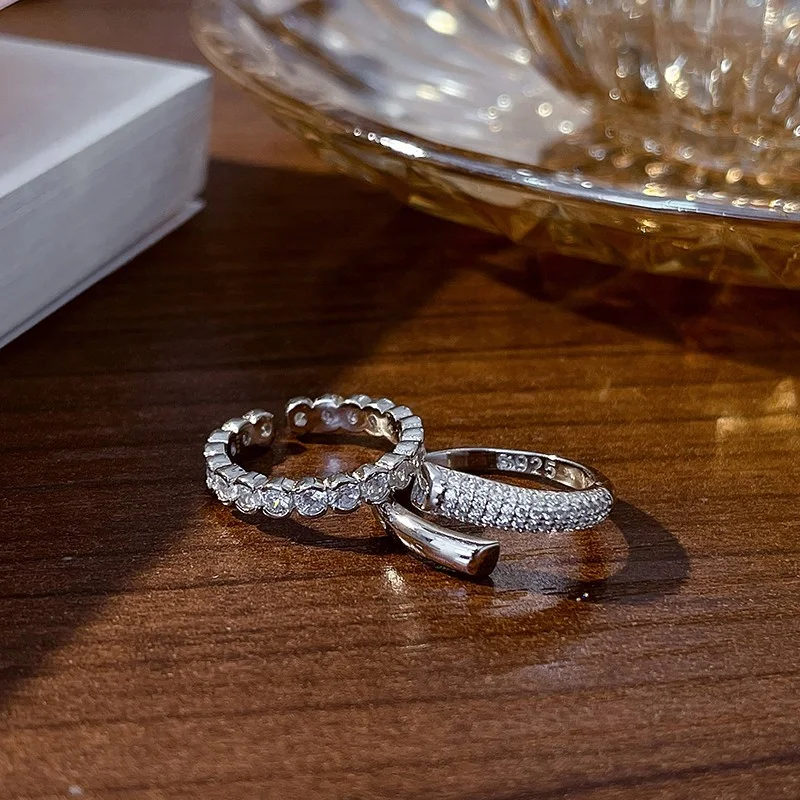 Anel de dedo indicador aberto de prata esterlina S925 com zircônia para mulheres. Joia elegante e moderna, perfeita para uso diário e presente — foto 4