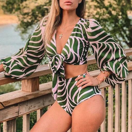 Title 2, Traje de baño de bikini de cintura alta con gas...