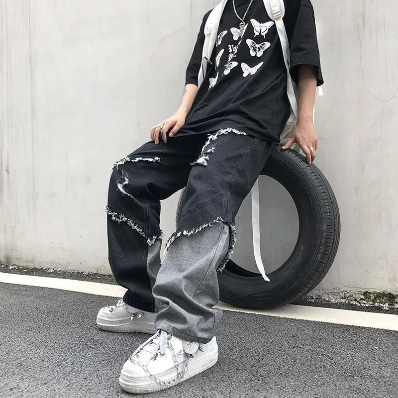 Tassel Denim Pants for Men Trendy Cool Loose Raw Hem Jeans Ins Brand Fashion. Comfortable and stylish jeans perfect for — photo 5