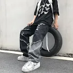 Tassel Denim Pants for Men Trendy Cool Loose Raw Hem Jeans Ins Brand Fashion. Comfortable and stylish jeans perfect for — photo 5