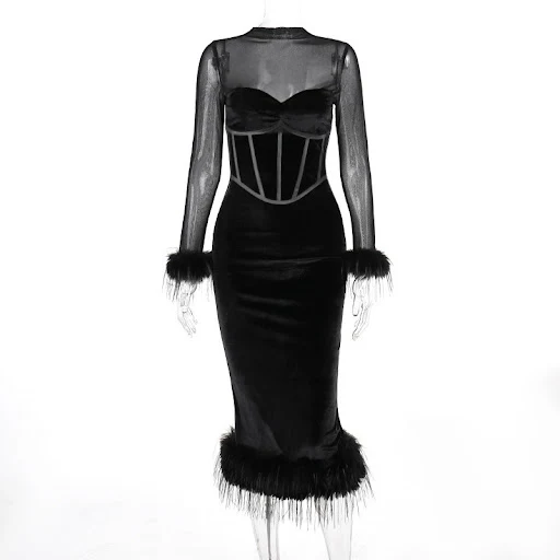 Title 3, Ladies Mesh Patchwork Waist-slimming Sheath Dress