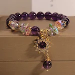 Pulseira de ametista feminina retro, requintada, com pingente de girassol micro cravejado. Um acessório elegante e único. — foto 1