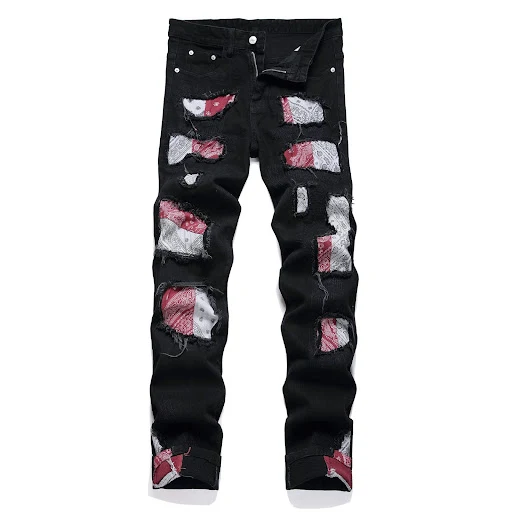 Title 9, Jeans Heren Stijl Mode Ripped Patch. Comfortabe...