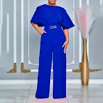 Fashion Round Neck Solid Color High Waist Plus Size African Wide Leg Jumpsuit — photo 10