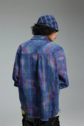 Title 13, Mens Tie-dye Gradient Plaid Shirt, High Street...