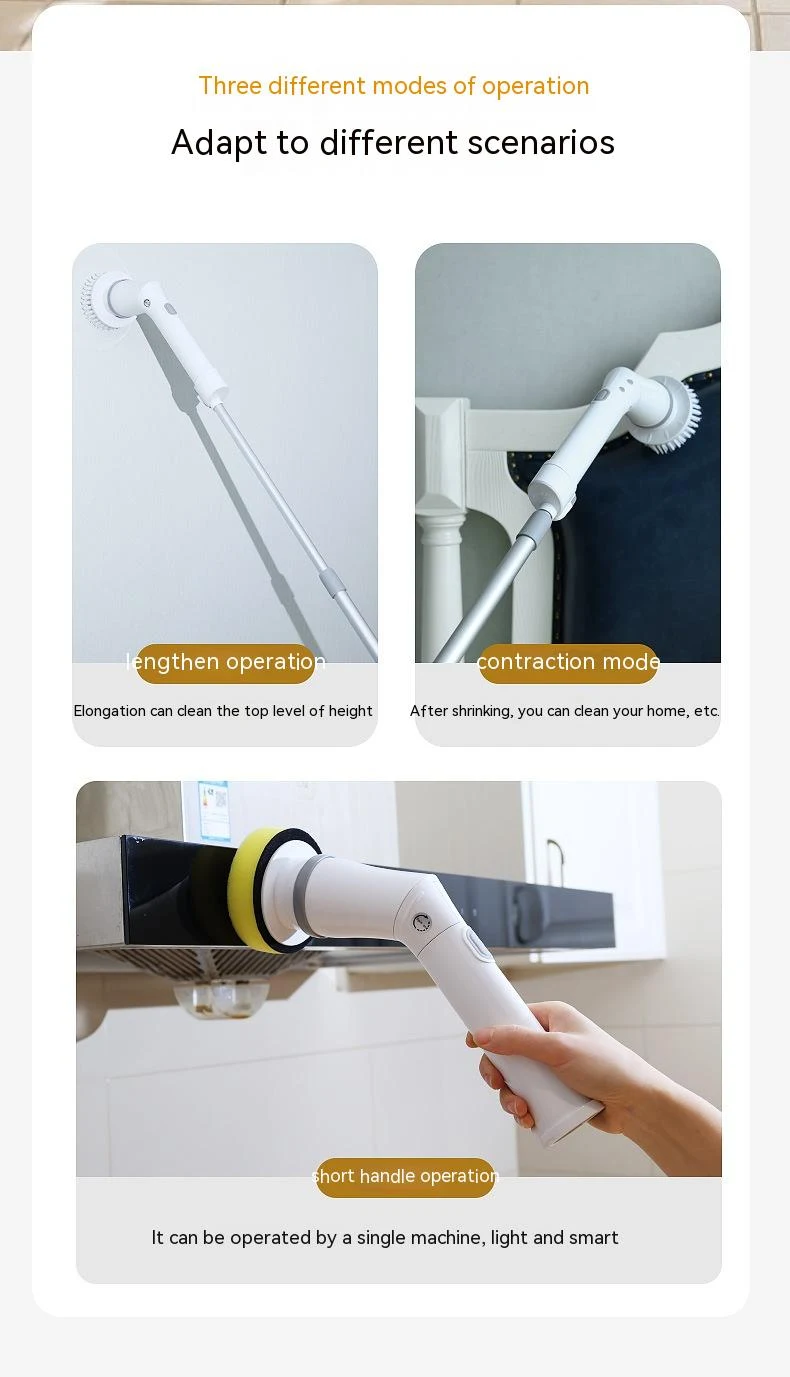 Cepillo de limpieza eléctrico con mango largo y extensible para paredes y codos, multifunción, limpieza fácil y eficaz — foto 2