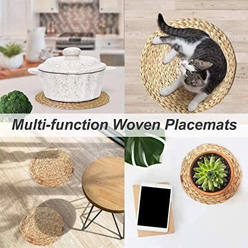 Title 5, Woven Water Hyacinth Grass Round Pad Coaster Bo...