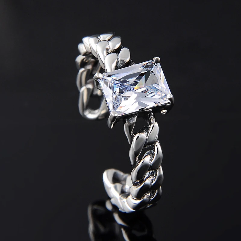 Title 7, Anel retrô de prata S925 com diamantes quadrado...