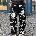 Lightning Skull Washed Denim Trousers for Men. Bold design featuring skulls and lightning. Comfortable and stylish for e — photo 1