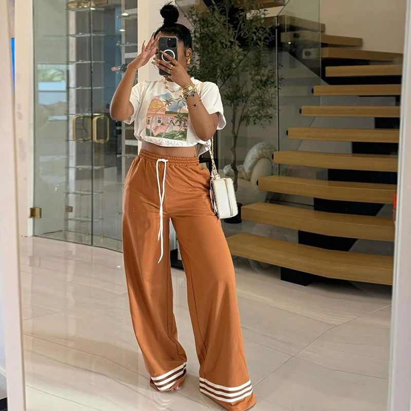 Title 19, Simple Style Casual Wide Leg Sweatpants with El...