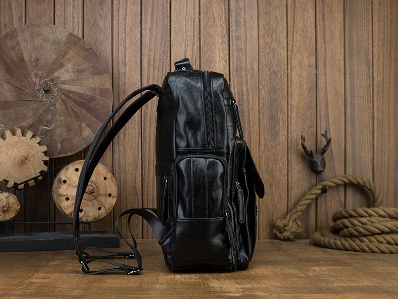 Mochila Casual Masculina de Couro Bovino de Grande Capacidade, Bolsa Escolar de Couro Dermal, Estilo e Conforto para o Dia a Dia — foto 15