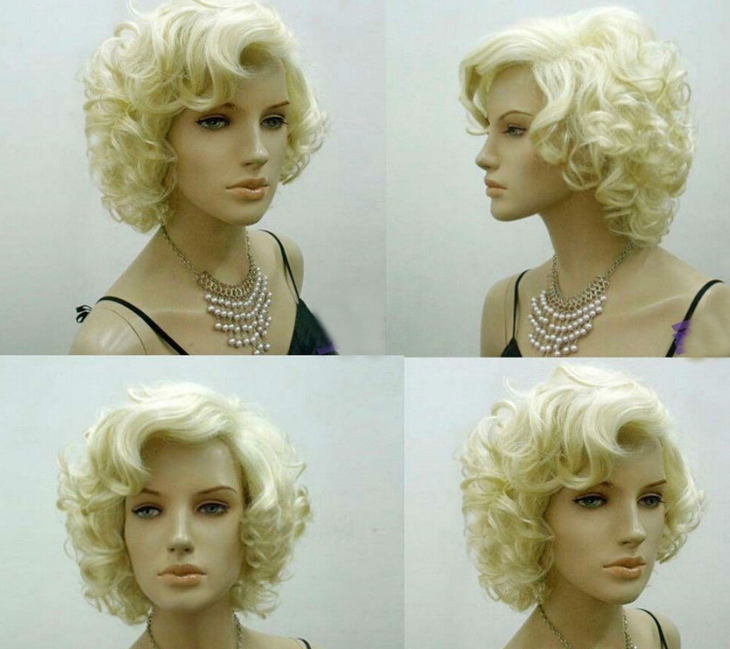 Peruca Cos Cabelo Curto Cacheado Dourado Claro, Visual Sofisticado e Natural, Perfeita para Festas e Uso Diário. — foto 4