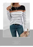 Maglia Leisure con Patchwork, Girocollo, Maniche Lunghe a Righe. Perfetta per un look casual e confortevole, ideale per tutti i giorni. — foto 4