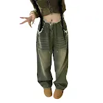 Jeans anchos de mezclilla casual con dobladillo deshilachado y lavado, comodidad y estilo relajado para un look moderno y versátil. — foto 1