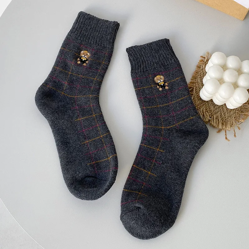 Women's Plush Warm Embroidered Bear Plaid Hose — photo 3