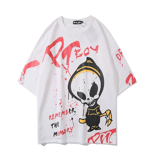 Title 2, Cartoon Alien Print Loose Couple Half Sleeve Shirt