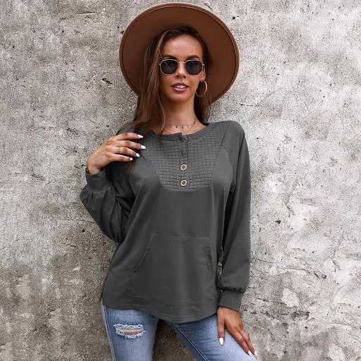 Title 4, Pure Color Top Casual Vacation Chic Design Swea...
