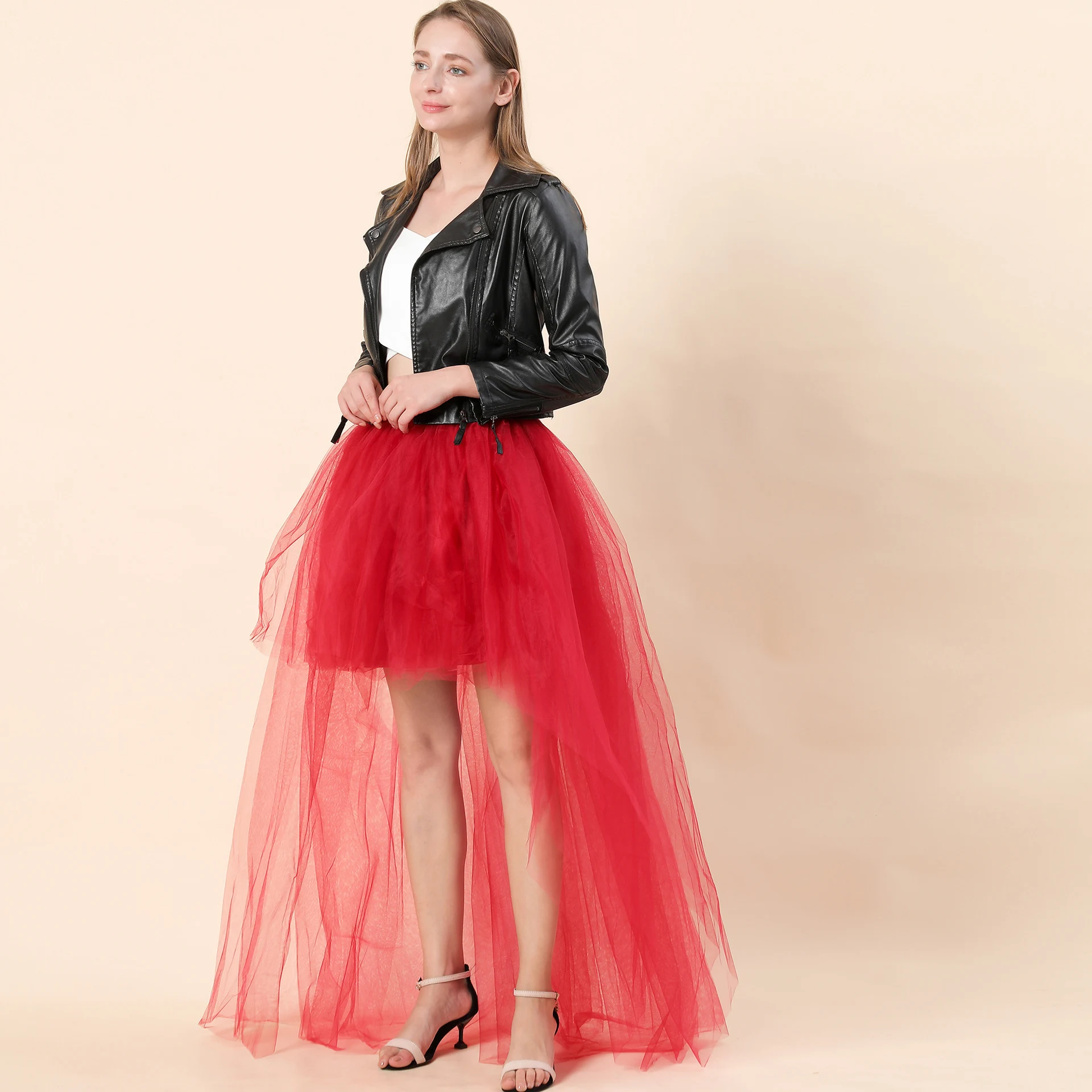 Saia de tule com cauda de andorinha de cor sólida para moda feminina. Perfeita para eventos especiais e looks sofisticados. Leve e charmosa. — foto 4